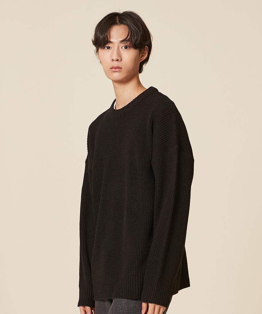 BLOND9 Crew Neck Rib Knit Sweater_Black