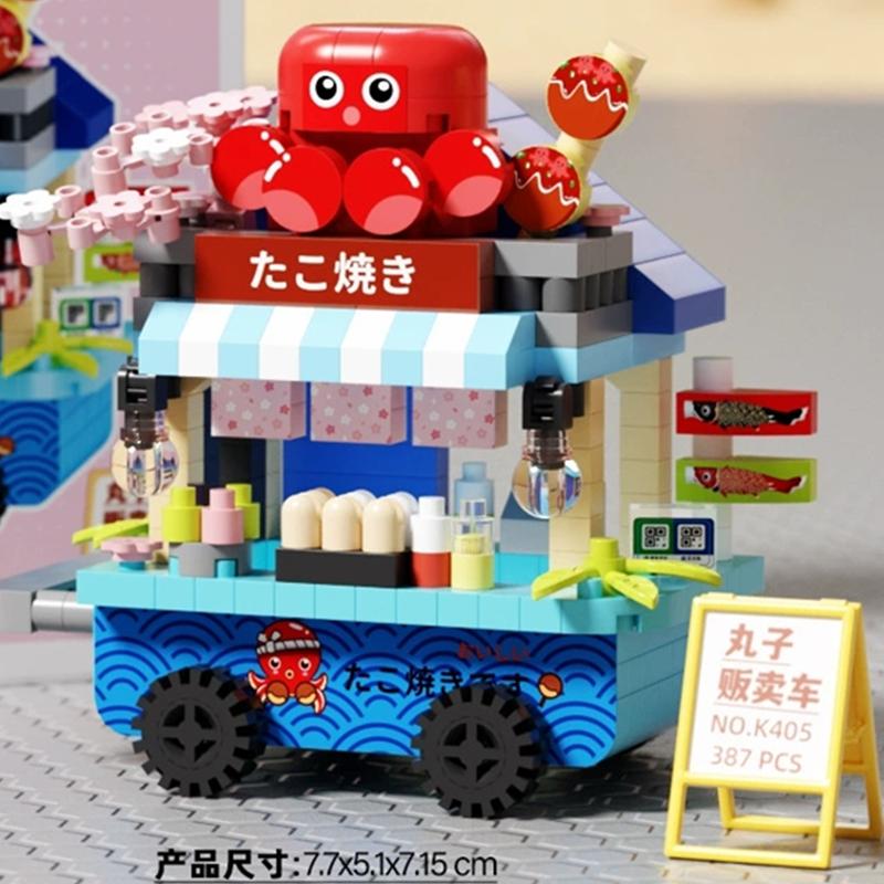 NEW DIY Selling Car Food Truck Fruit Ice Cream Store Flower Street View Building Blocks Kit Girls Bricks Model Kids Toy Children