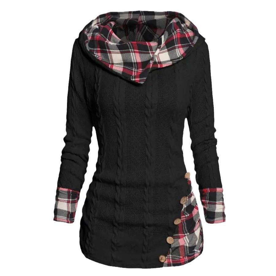 Женская вязаная шапка-свитер Y2K Twist Knit Plaid плиссированный свитер с воротником-шалькой и имитацией пуговиц XXXL чёрный 2895₽