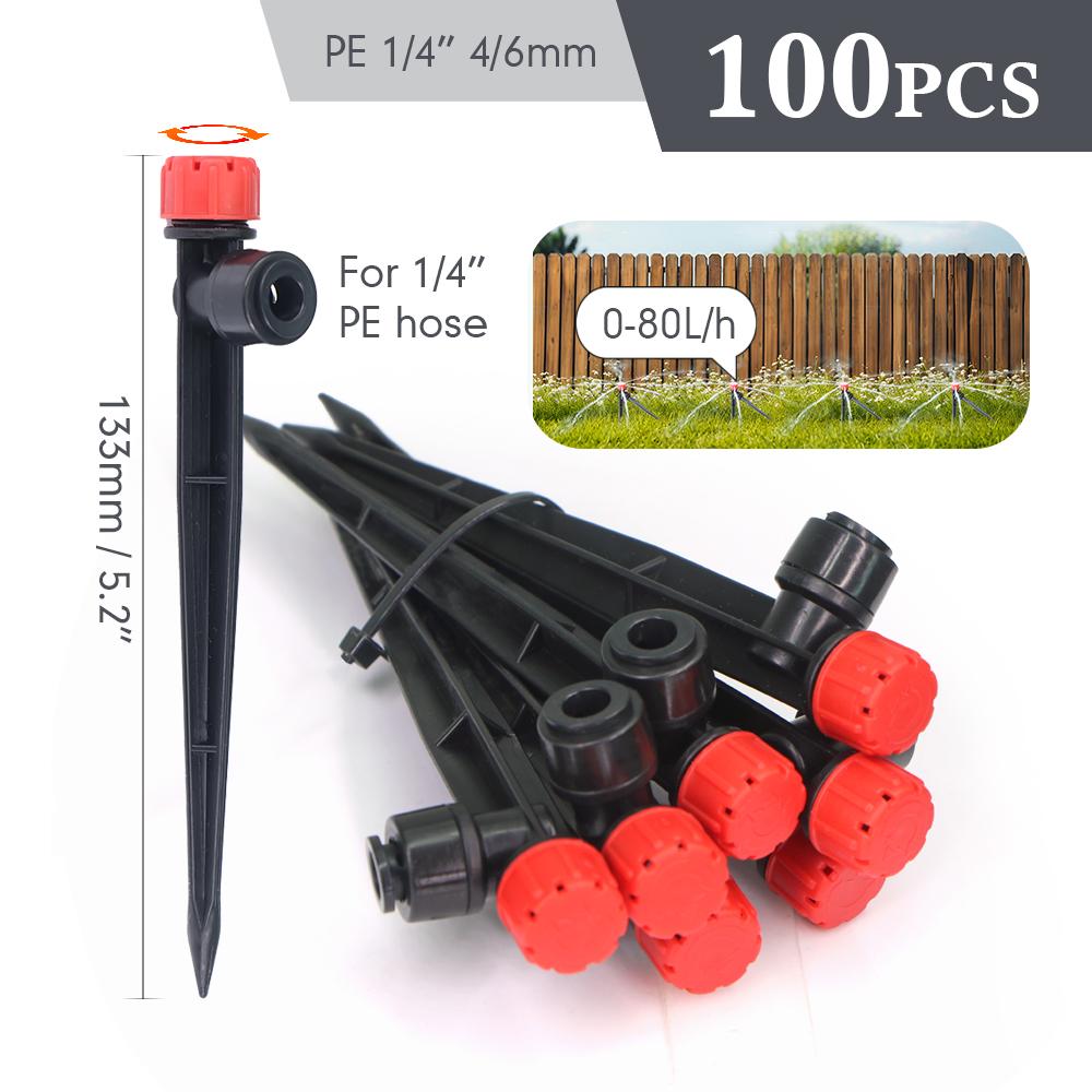 13cm 8-hole Sprinkler W/ Stake Adjustable 0-80L/H Dripper 1/4″ Quick Connector Garden Irrigation Lawn Large Area Plants Watering
