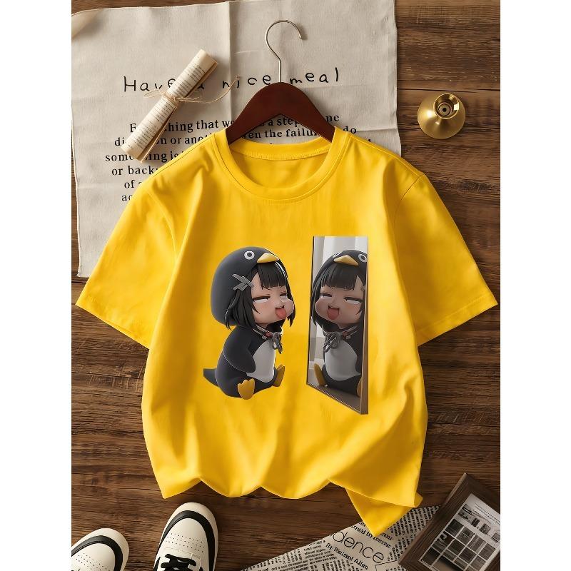 European sizes Girls' Summer Girl Group Cartoon Style Short Sleeve T-Shirt, Cute Idol Fashion Print, Breathable And Non-Stuffy Clothing