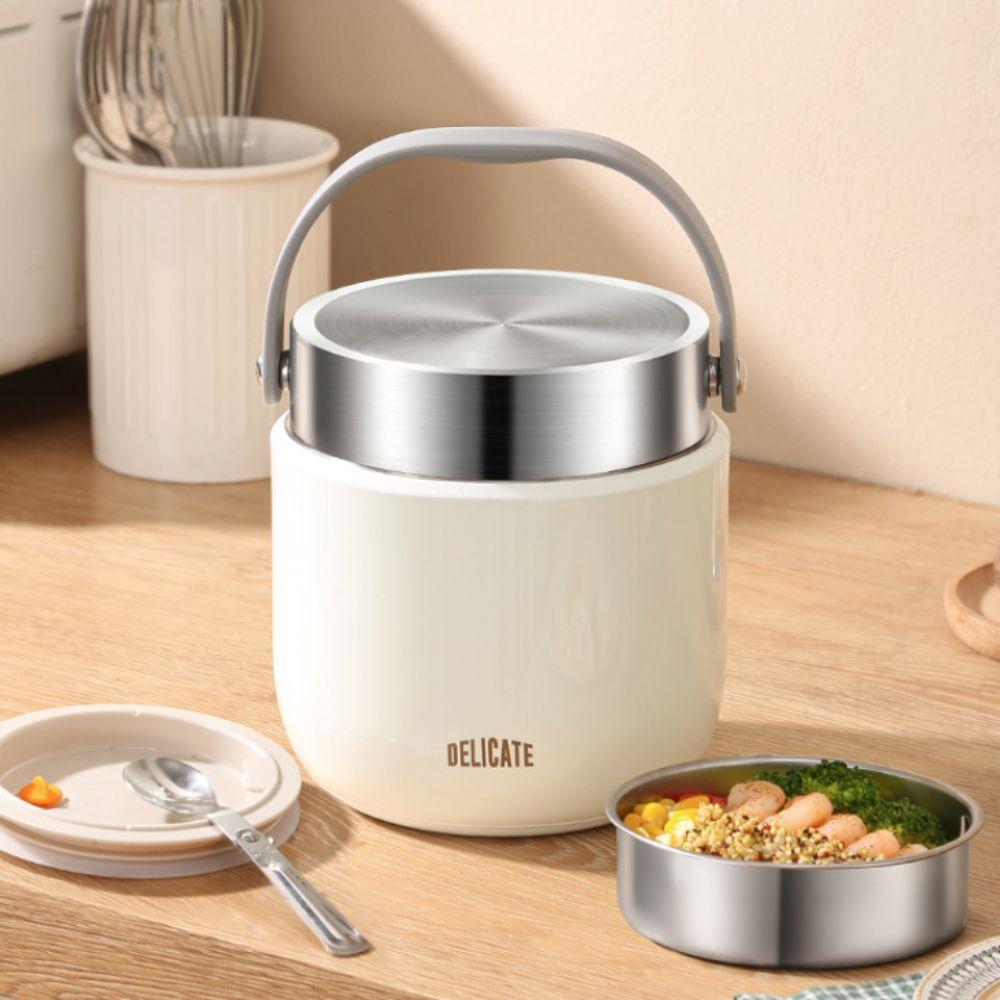 304 Stainless Steel Insulated Lunch Bucket with Spoon Vacuum Pot Durable Thermos Food Jar  Soup