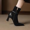 Krazing Pot Flock Pointed Toe Thin High Heels Modern Boots Size 42 Zip Plus Size Crystal Buckle Women Elastic Ankle Boots