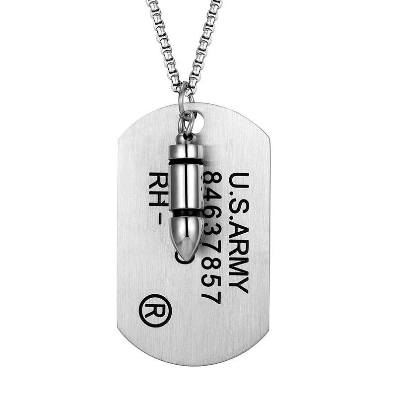 Náhrdelník s přívěskem psí známky USMC a Army - Titanová ocel, Dvouvrstvý design