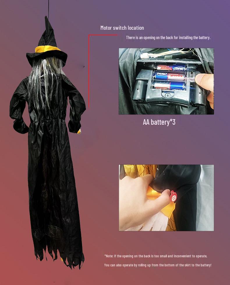 Voice-Activated Light-Up Witch Halloween Decoration - Sound & Motion Hanging Ghost Prop.