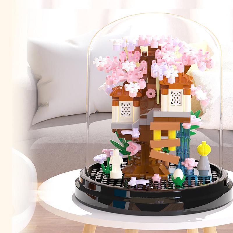 DIY Vier Jahreszeiten Blumenarrangement Staubschutz Kirschtraum Baum Baumhaus Zimmerpflanzen Gärten Bausteine Modell Kinder Sets Bausätze Spielzeug