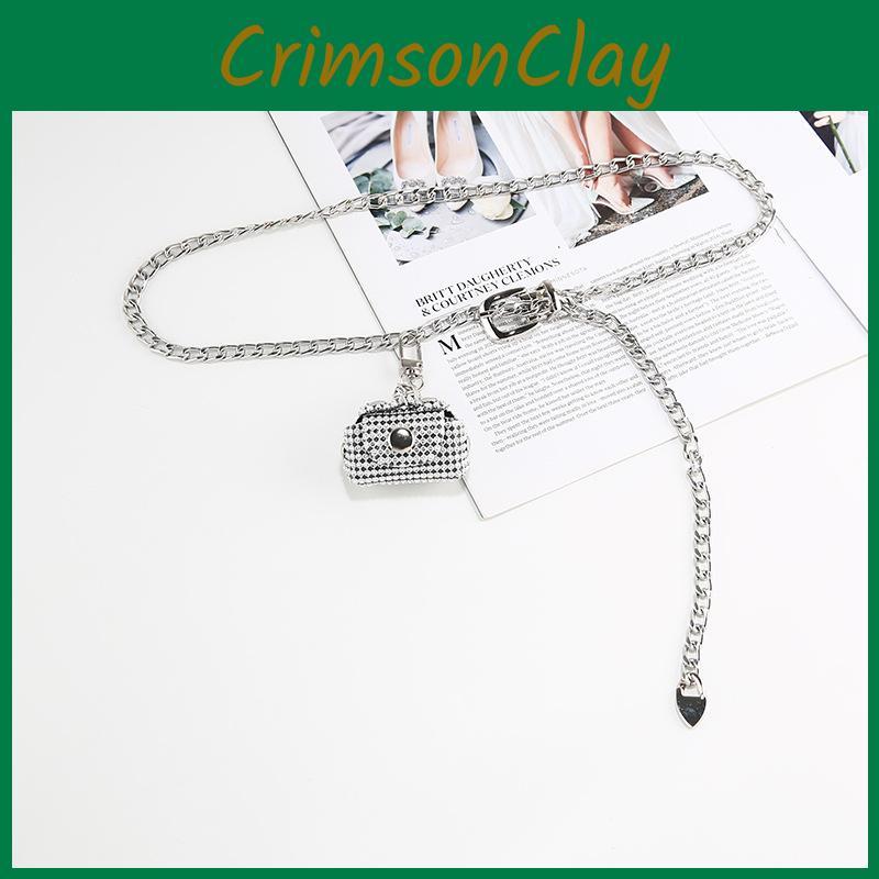 Silver Waistband Chain With Small Bag Womens Clothing Dresses Coats Accessories