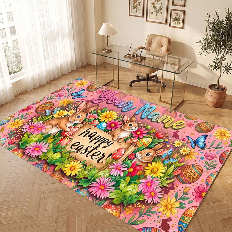 Celebration Theme Crystal Velvet Floor Rug Personalized Custom Name Text Warm Carpet Home Decoration