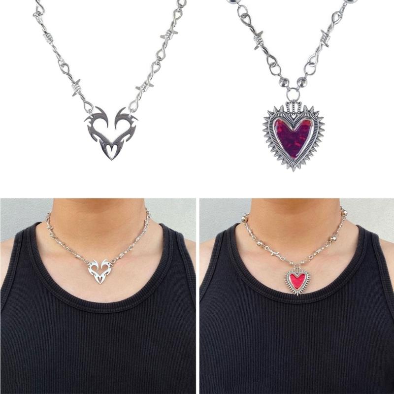 Fashion Gothic Thorn Heart Charm Choker Necklace for Women Men Hip-hop Punk Metal Chain Neckwear Fashion Party Jewelry
