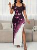 European & American Fashionable Butterfly Print Off-Shoulder Slit Long Dress for Women