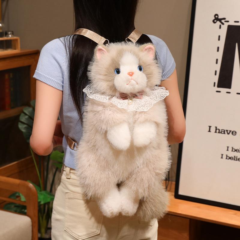 Favorite Toy Women's White Simulation Bib Ragdoll Cat Plush Toy Cute Stuffed Animal Realistic Kitten Doll Baby Sleeping Pillow Soft Kids Toys For Girl Gift