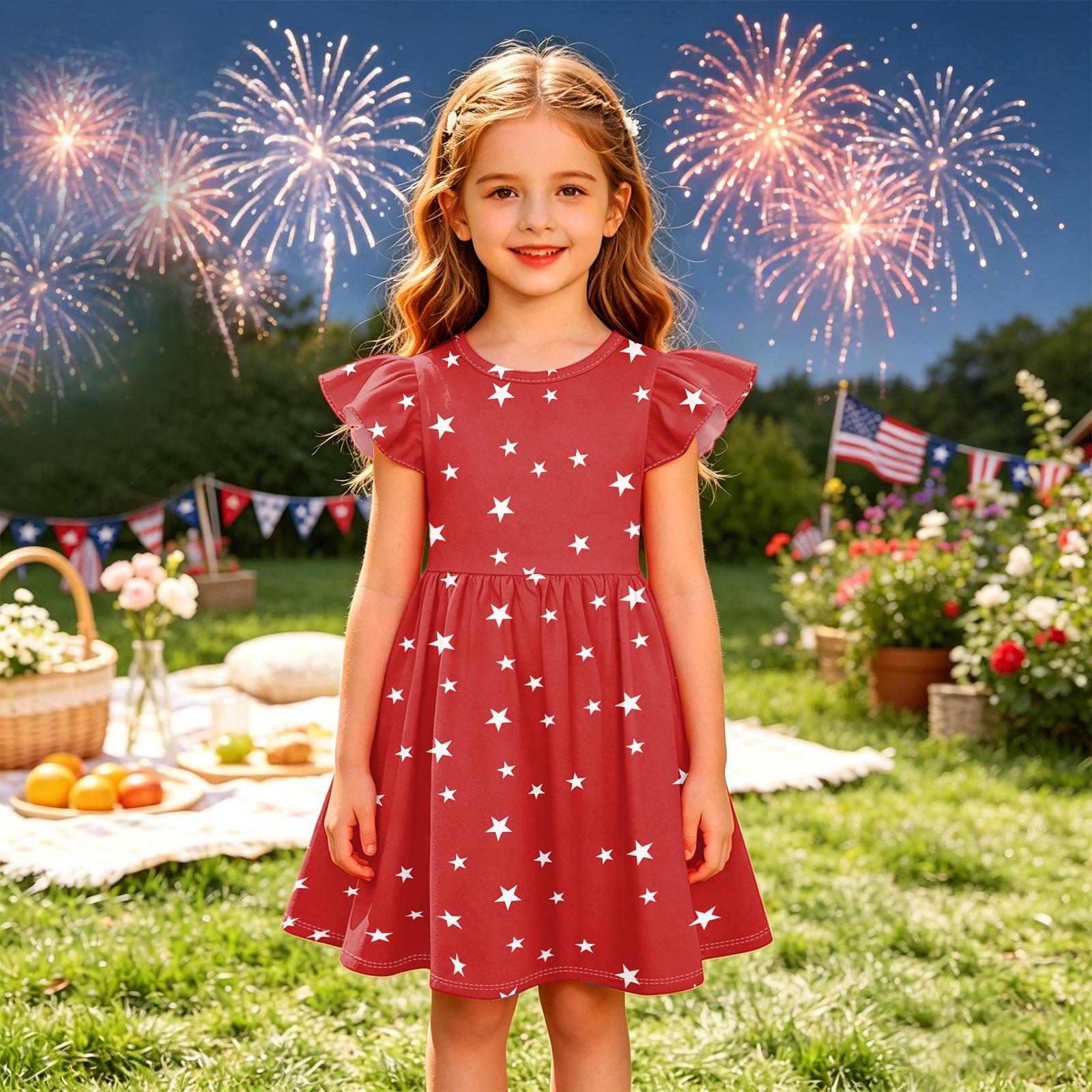 

Girls Summer Princess Dress - A-Line T-Shirt Dress Independence Day 160 винний