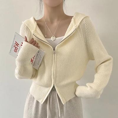 Autumn and Winter Hooded Knitted Cardigan Sweater Women Casual Loose Zipper Lapel Long Sleeve Sweaters for Women Fashion Solid Cardigans Jackets 25319