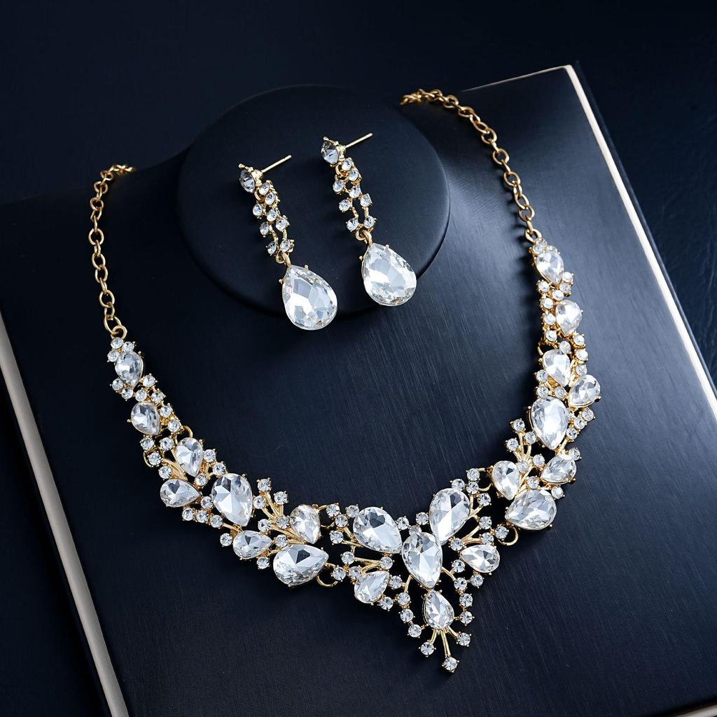 Bridal Jewelry Set: Zircon Necklace & Earrings for Wedding or Evening Gown