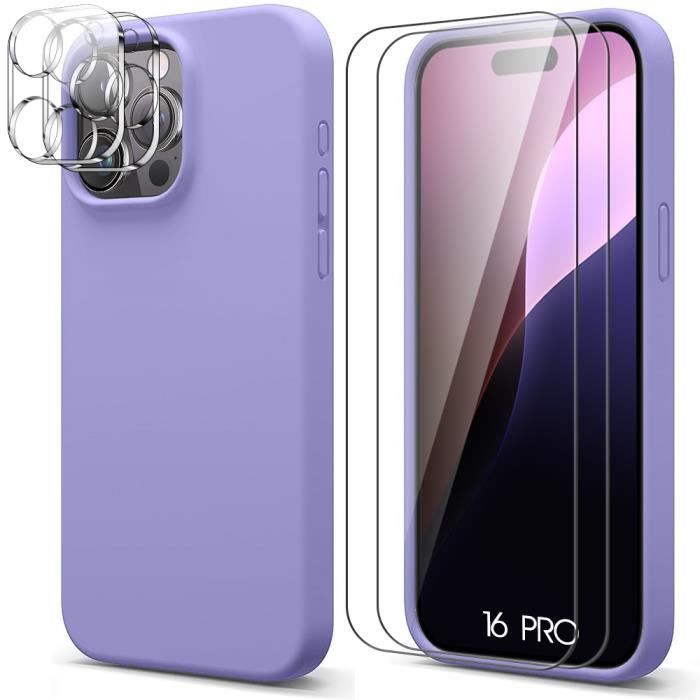 Coque de protection - booling - iphone 16 pro - tpu violet - antidérapante - 2 verres trempés