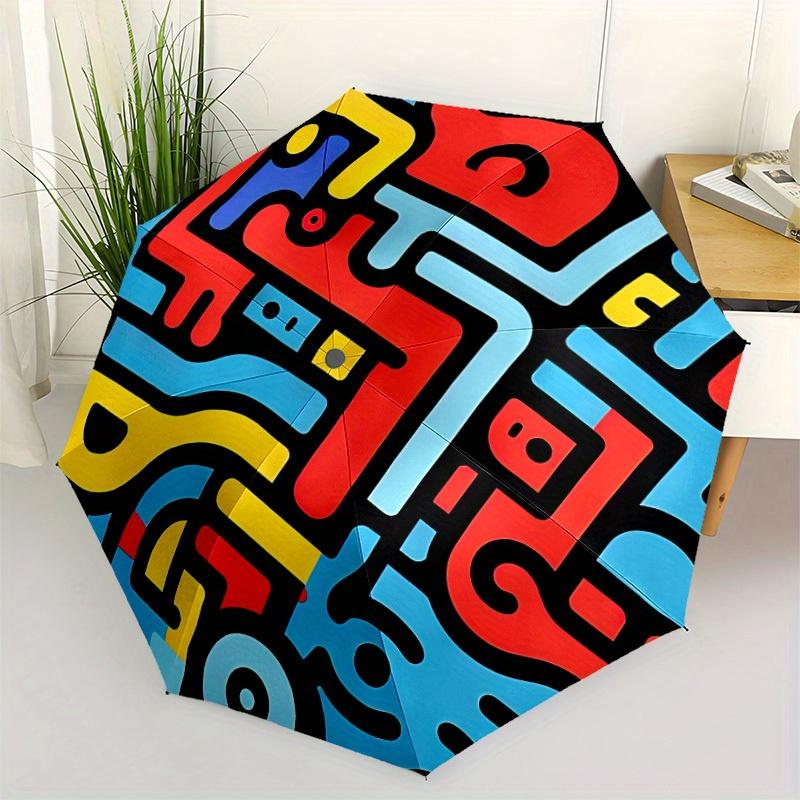 1pc Abstract Art Design Automatic Open, Sturdy Iron Frame, Compact Folding Design, All-Season Portable Umbrella for Women & Men Yy250801123