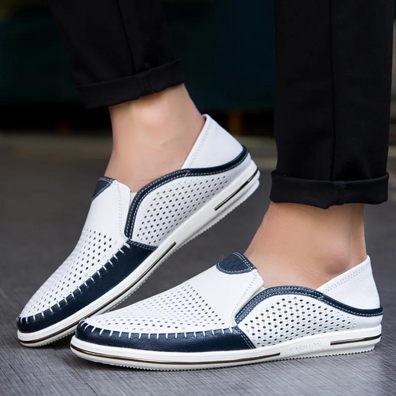 Casual Zapatos Para Hombres Genuine Leather Male White Tênis Handcrafted Mens Loafers Breathable Shoes Sapato Social Masculino