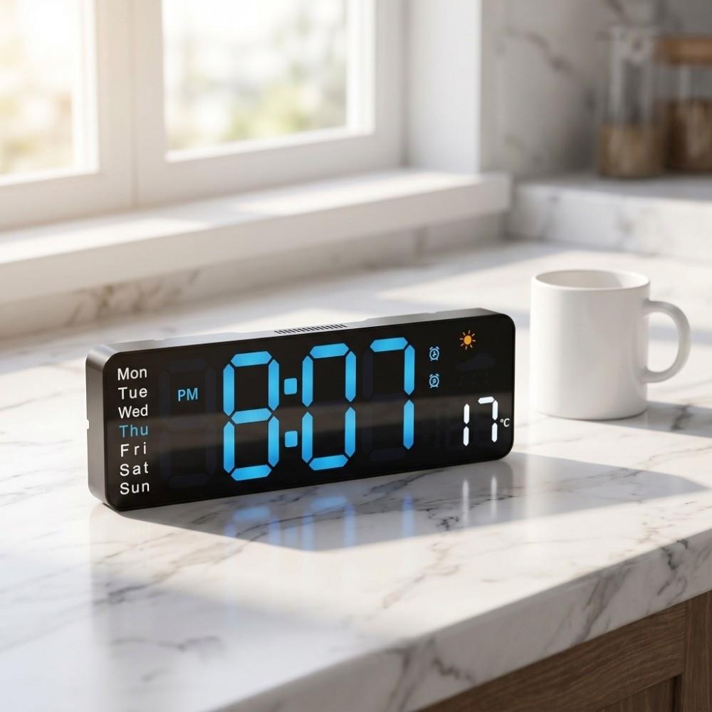 Large Screen Alarm Clock Temperature Humidity  Display LED Clock Digital Wall Clock  Living Room