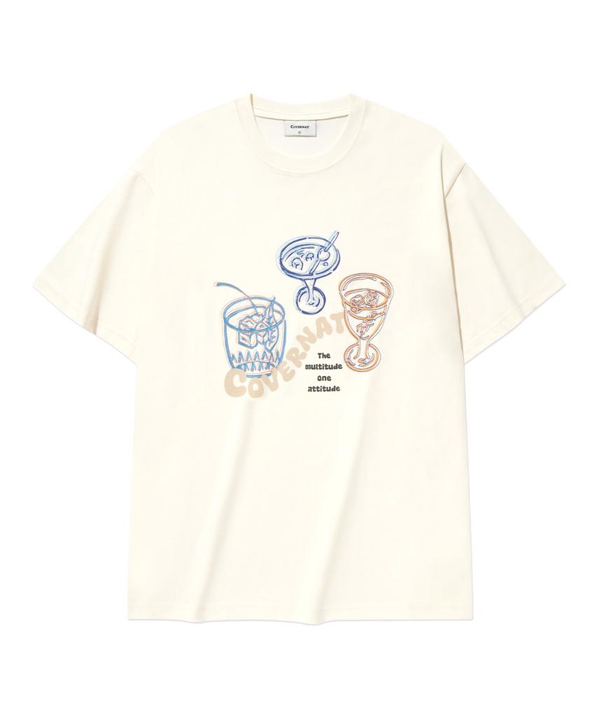 COVERNAT Cool Cotton Kitsch Cocktail Graphic T-Shirt Ivory