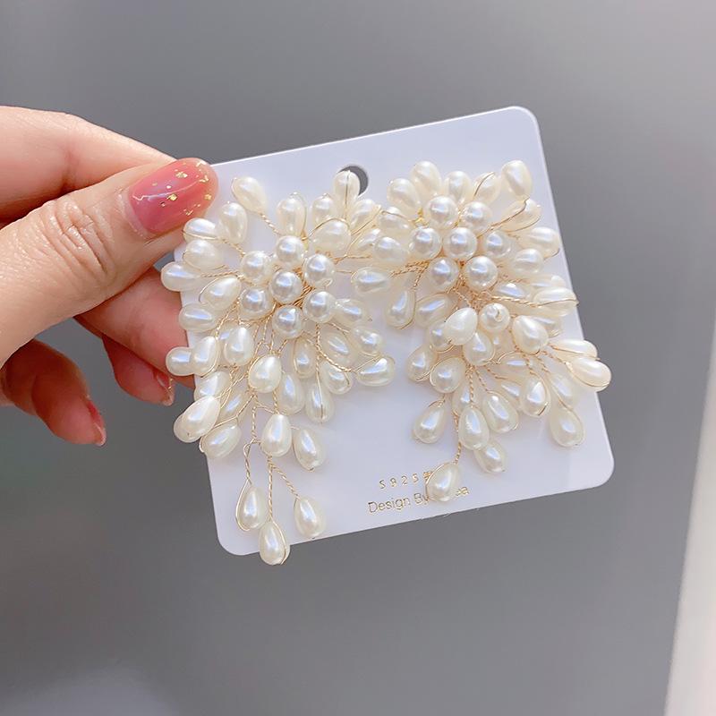 

Модная брошь из плетеных вручную жемчужных бусин для женщин, винтажная, с индивидуальностью, серьги из искусственного жемчуга, праздничные украшения