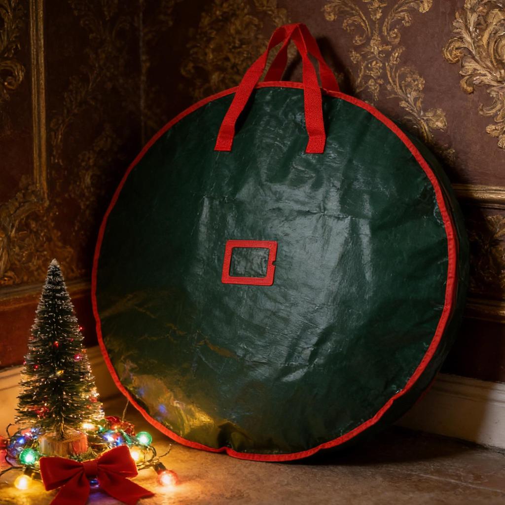 30-inch Christmas Wreath Storage Container PE Waterproof Fabric Zippered Box Christmas Wreath Storage With Reinforced Handles