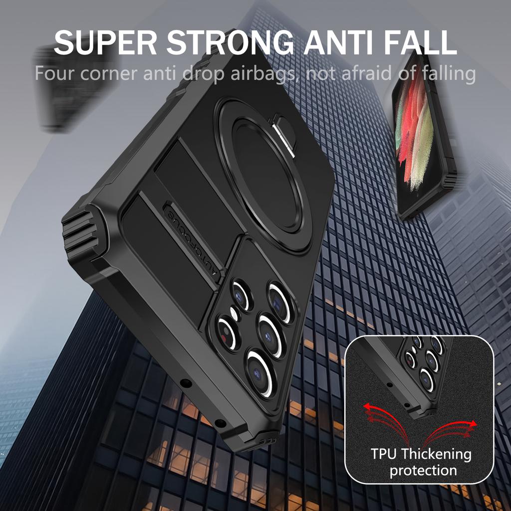 Dla Samsunga Galaxy S21 Ultra 5G Magnetyczne etui ze stojakiem PC+TPU Odporne na zarysowania Pokrowiec na telefon