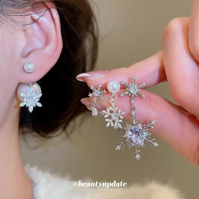 Luxus Zirkonia Perlen Schneeflocken Ohrstecker - Exquisiter, Vielseitiger, Nischen High-End Schmuck für Damen