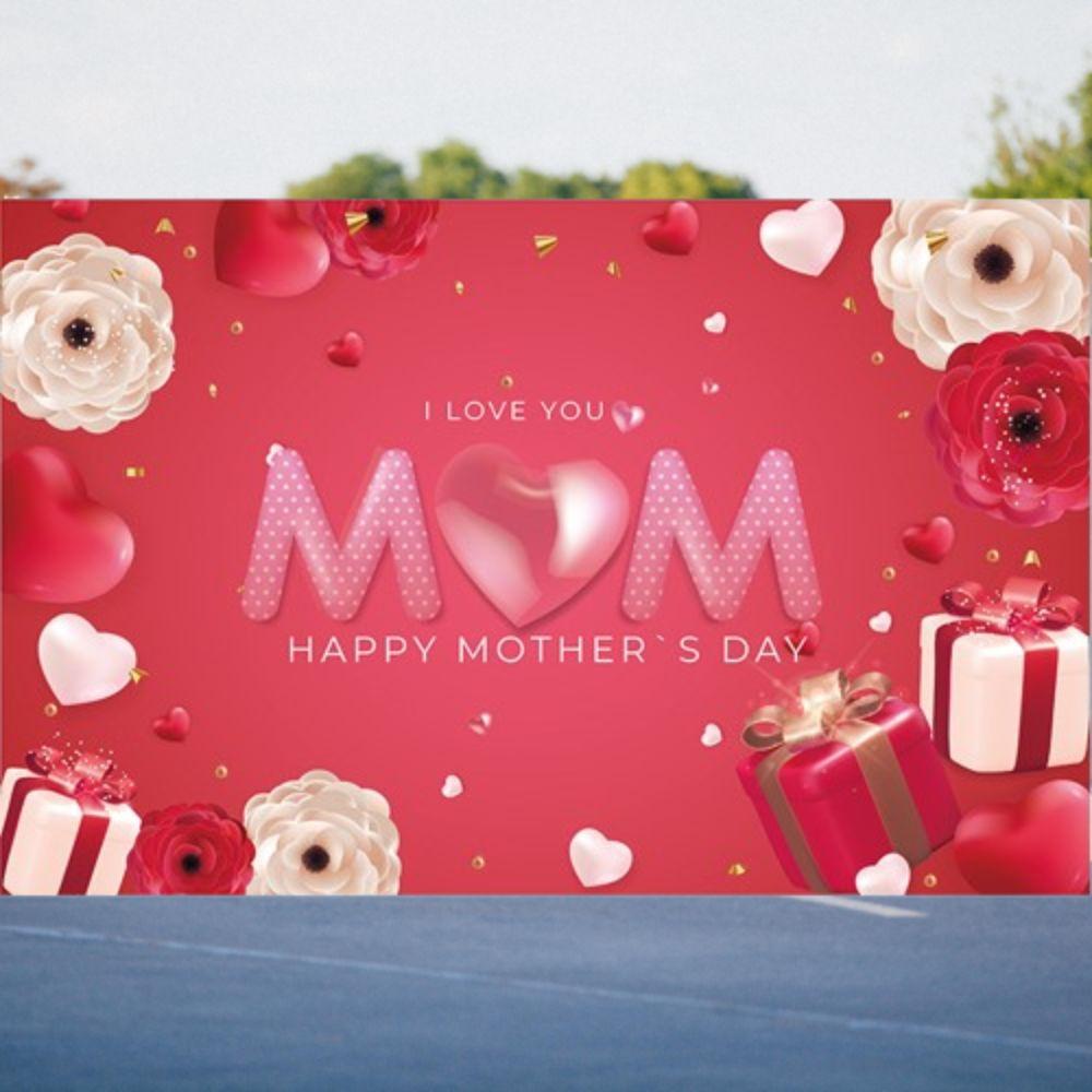 Polyester Happy Mother’s Day Backdrop I Love You Mom Hanging Banner  Photo Booth