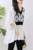[ZHENGTU] Women's Blouse Top – V-Neck, 3/4 Sleeve, Layered Summer Shirt, White, Size XL