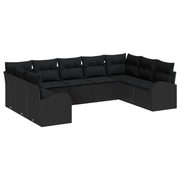 Ensemble de canapé de jardin vidaXL 9 pièces avec coussins en rotin poly noir, Canapé de jardin 2 places vidaXL avec 3354872