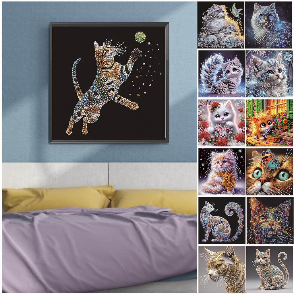 Kit Pittura Diamante Fai da Te Forma Speciale Gatto Trapano Parziale per Adulti Decorazione Parete Casa Punti Diamante Kit Arte con Gemme 11.81x11.81in
