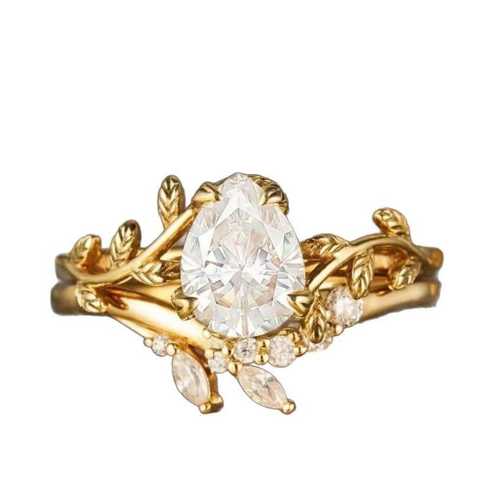 Luxury European and American Ins Jewelry, Wheat Ear Gold Ring, Niche Light Luxury High-end Zircon Ring