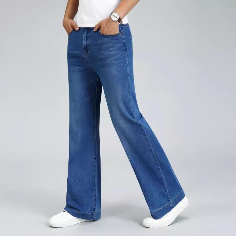 Men's Winter Thickened Stretch Jeans Men's Mid-Rise Loose Straight Denim Trousers