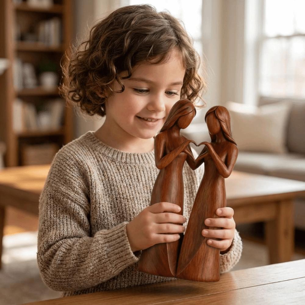 Funny Resin Sisters Figurine Realistic Cartoon Friendship Sculpture Natural Texture Imitation Wood-carved Ornament Courtyard