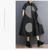Loose Plus Print Medium Long Artistic Retro Short Sleeved Shirt Dress