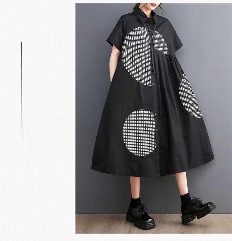 Loose Plus Print Medium Long Artistic Retro Short Sleeved Shirt Dress