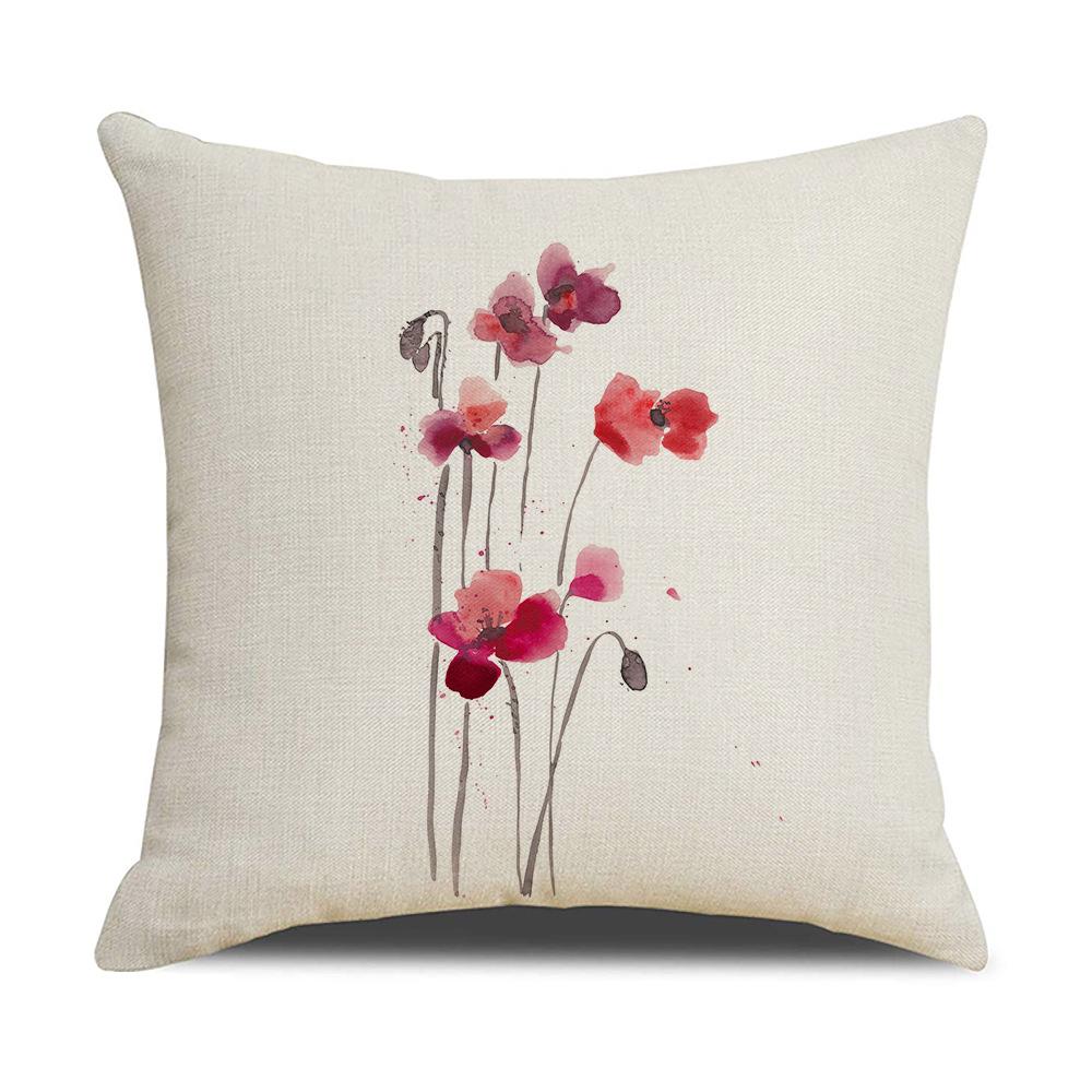Chinese Style Series Ink Flower and Grass Print Pillow Linen Print New Chinese Style Home Sofa Pillow Living Room Bedroom