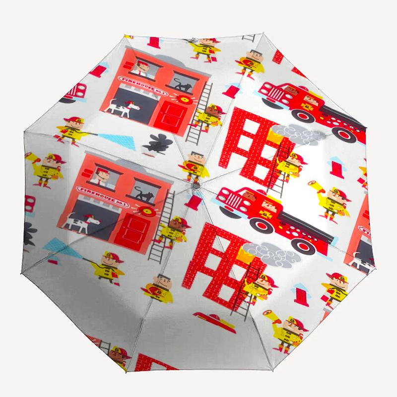 Feuerwehrauto Thema Automatischer Regenschirm, Leicht & Tragbar, 8 Speichen, Perfekt für Reisen im Freien, Geburtstage, Weihnachten, Geschenke.