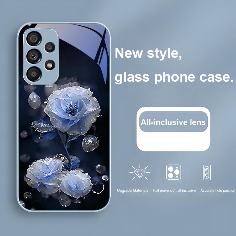 Moisturizing Pink Flower For Samsung Galaxy S23 24 Plus S20 21 FE S25 Ultra A70 72 73 51 52 53 Tempered Glass Phone Case