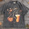 Black Cat Coffee Shirt, Halloween Witch Cat Tee, Pumpkin Iced Coffee T-Shirt, Spooky Cute Fall Cat Lover Gift