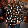 Women's Flannel Long Sleeve Top with Halloween Print Neck Pullover Shirt