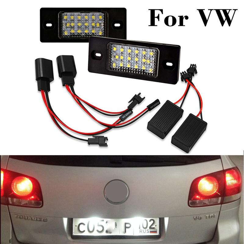 2 Pcs LED Car Number License Plate Lights Lamp Canbus White For VW Touareg Tiguan Golf 5 Passat Touring