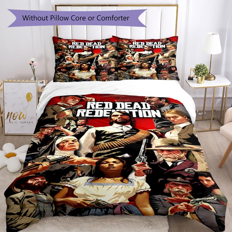 Juego de ropa de cama con estampado de Red Dead Redemption 1 de 3 piezas, juego de funda nórdica incluye funda nórdica y fundas de almohada, decoración de dormitorio y regalo perfecto para todas las estaciones