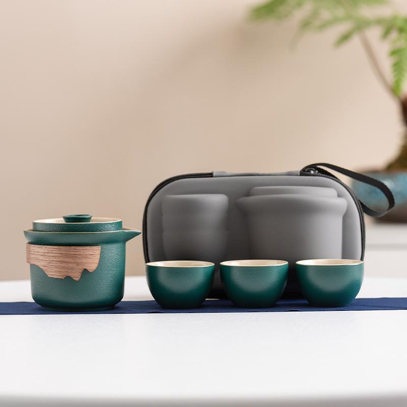 

High-end travel tea set, Kuaike, one pot, three cups, inner tank filter, outdoor portable set, business commemorative gift.