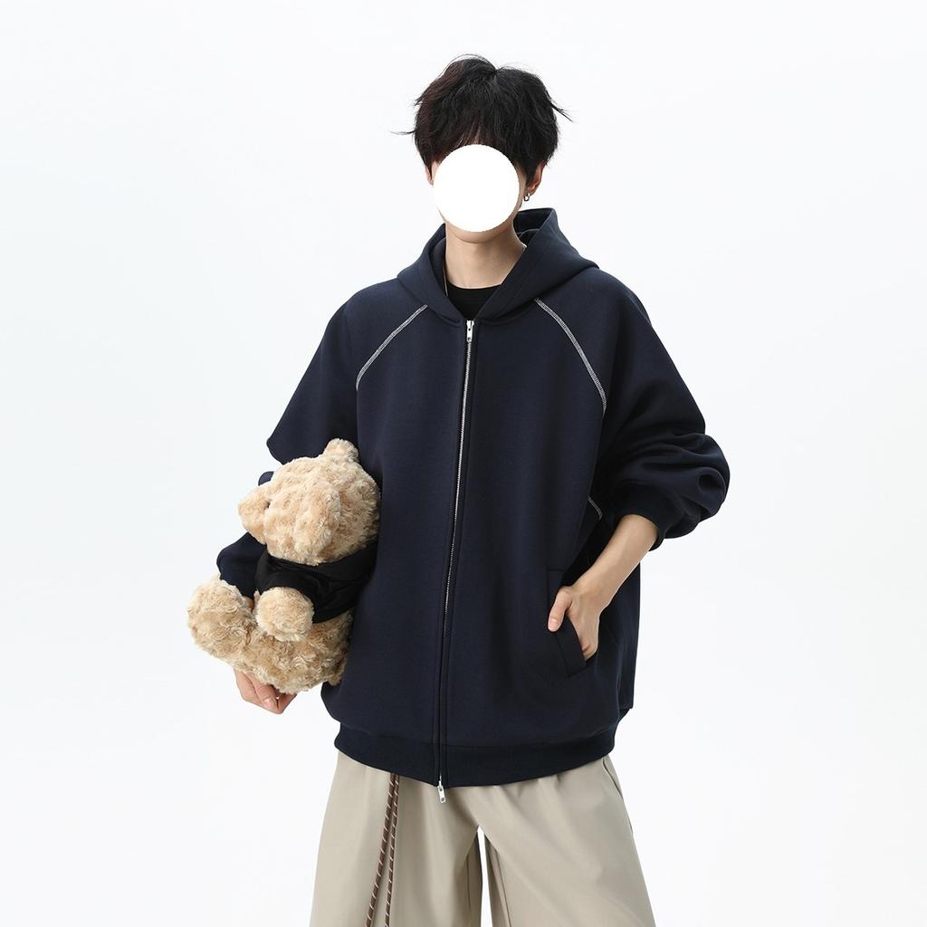 American Double Zipper Series Bright Line Sweater Jacket Men's Autumn and Winter Cleanfit Casual Cardigan Trendy Ruffian Handsome Top