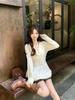 Elegant French V-Neck Lace Trim Long Sleeve Women's Top - Autumn/Winter Chic Slim Fit