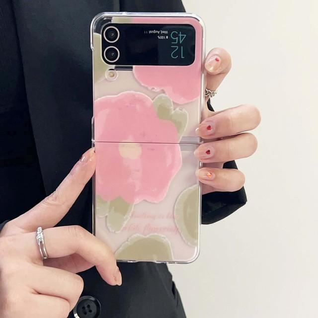 

Ins персиковый цветок пара задняя крышка для Samsung Galaxy Flip3 Z Flip 3 4 Flip4 ПК жесткий нескользящий милый милый чехол для телефона Conque For Samsung Z Flip 4