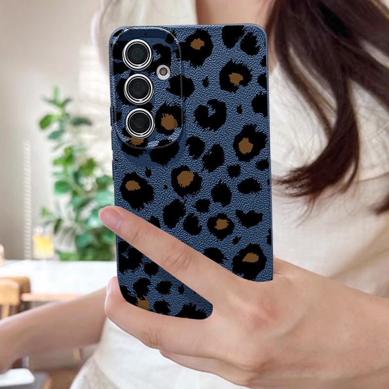 Leopardenmuster Handyhülle Für Samsung S26 Ultra S25 Edge S24 S23 Plus S22 S21 FE A15 A16 A17 A35 A36 A54 A55 A56 A57 5G Lederstruktur Weiche Hülle
