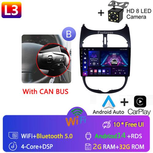 2DIN Android 13 Radio For Peugeot 206 206CC 206SW 2001 2002 2003-2008 Car Stereo Multimedia Player Carplay Auto GPS Navigation