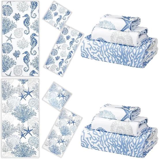 Set of 6 Floral Towel Set Includes 2 Bath Towels 2 Hand Towels 2 Washcloths, Soft Absorbent Hand Towels Decorative Guest Towel Bathroom Towel Set, 3
